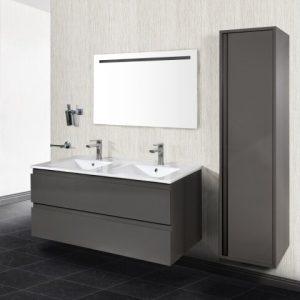 Badkamermeubelset Dalphin Sly 160 cm (2x80 cm) twee softclose lades hoogglans grijs