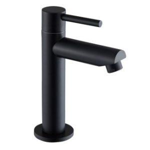 Saniluxe Opbouw Fonteinkraan Geribbeld Mat Zwart 16 cm