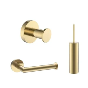 Saniluxe Messing Toiletaccessoires set Luxe Borstelset Toiletrolhouder & Handdoekhaak Geborsteld Goud