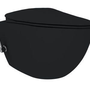 Creavit Randloos Hangtoilet Met Ingebouwde Warm- en Koudwaterkraan Incl. Zitting Mat Zwart